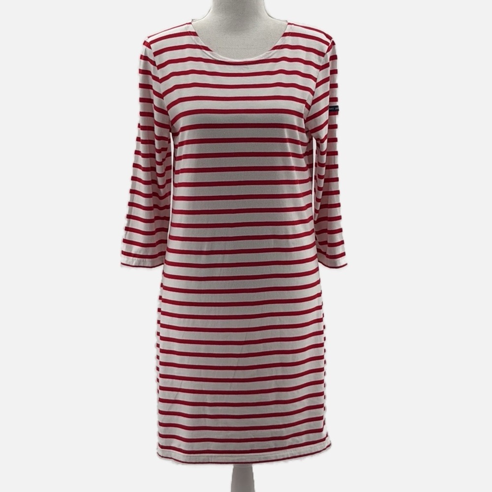Saint James Atelier Breton Nautical Striped Cotton T Shirt Dress Red & White - 8